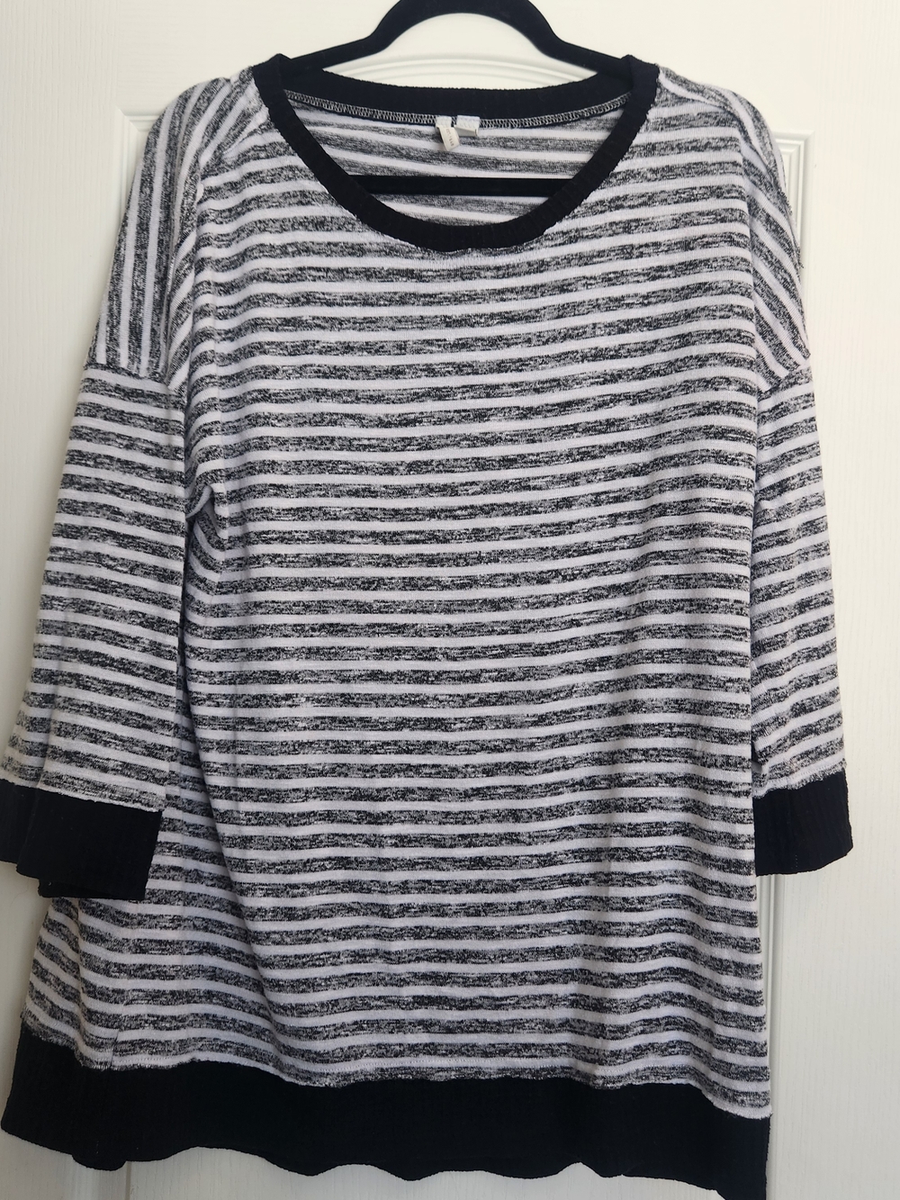 Cato Black & White Striped Knit Top with Contrast Trim